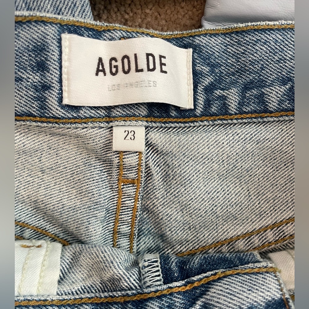 AGOLDE Pieced '90s High-Rise Leather & Denim. Straight leg size 23 - Picture 7 of 7